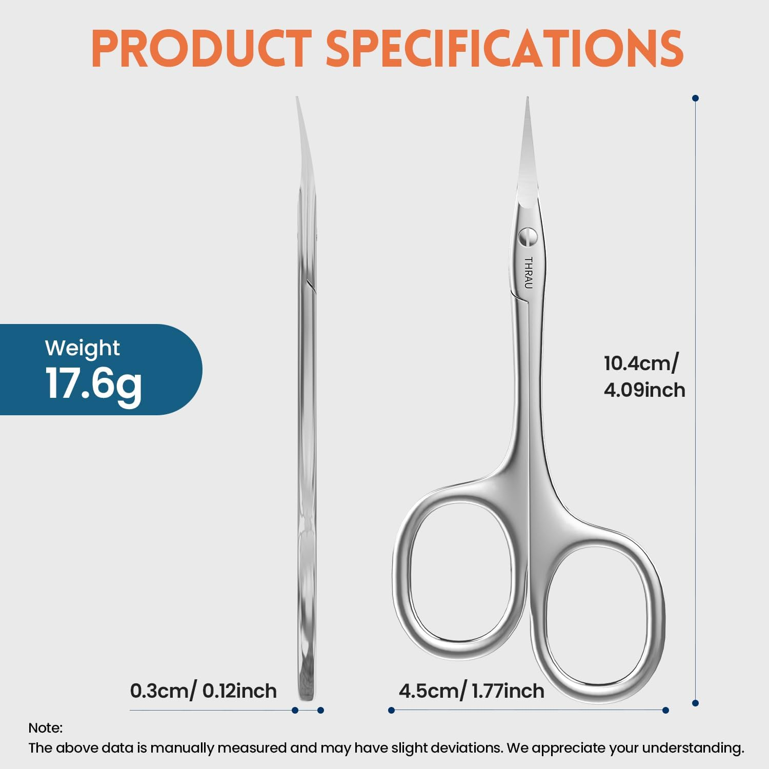 THRAU Right-Handed Cuticle Scissors &ndash; Surgical Grade Stainless Steel with Sharp Curved Tip for Cuticles, Nails, Eyebrows, Eyelashes, Nose Hair & Beard &ndash; Ideal for Manicure & Precise Grooming image number 4