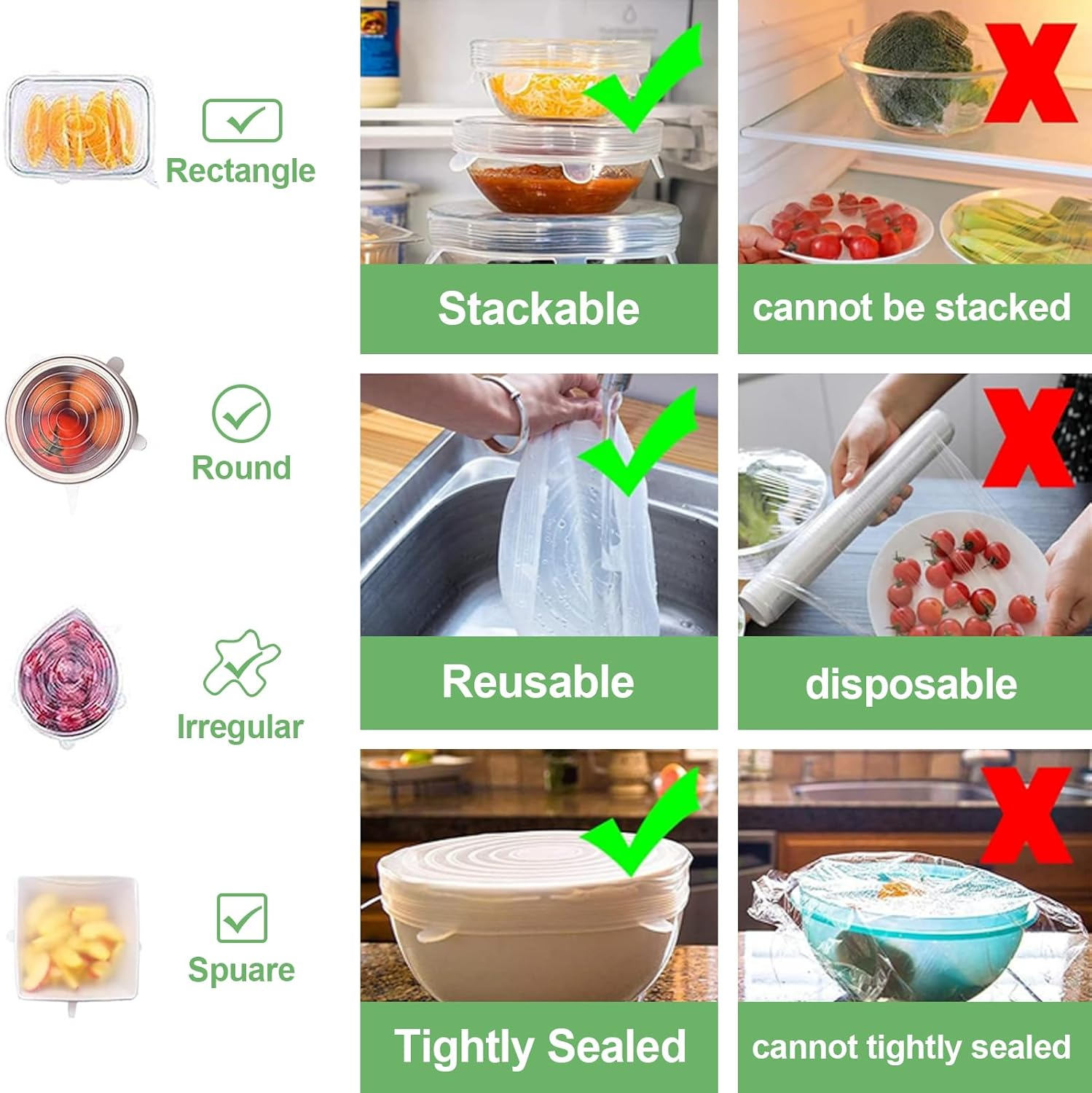 Wentworth Silicone Stretch Lids for Food Storage - 12PCS Bpa-Free Reusable Silicone Covers, Flexible & Durable, Fits Most Containers, Microwave & Dishwasher Safe (Various Sizes) image number 1