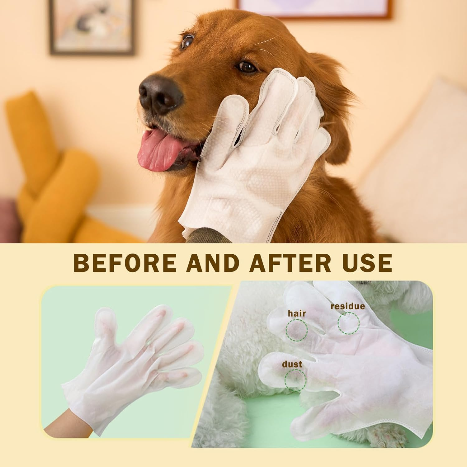 CHEUNGHAO 10 Count Pet Cleaning Gloves &ndash; No Rinse Grooming Wipes for Dogs & Cats &ndash; Cleaning Gloves for Fur, Face, Ears, Paws and Eyes &ndash; Deodorizing,Waterless Pet Bath Wipes for Easy Grooming and Care image number 3