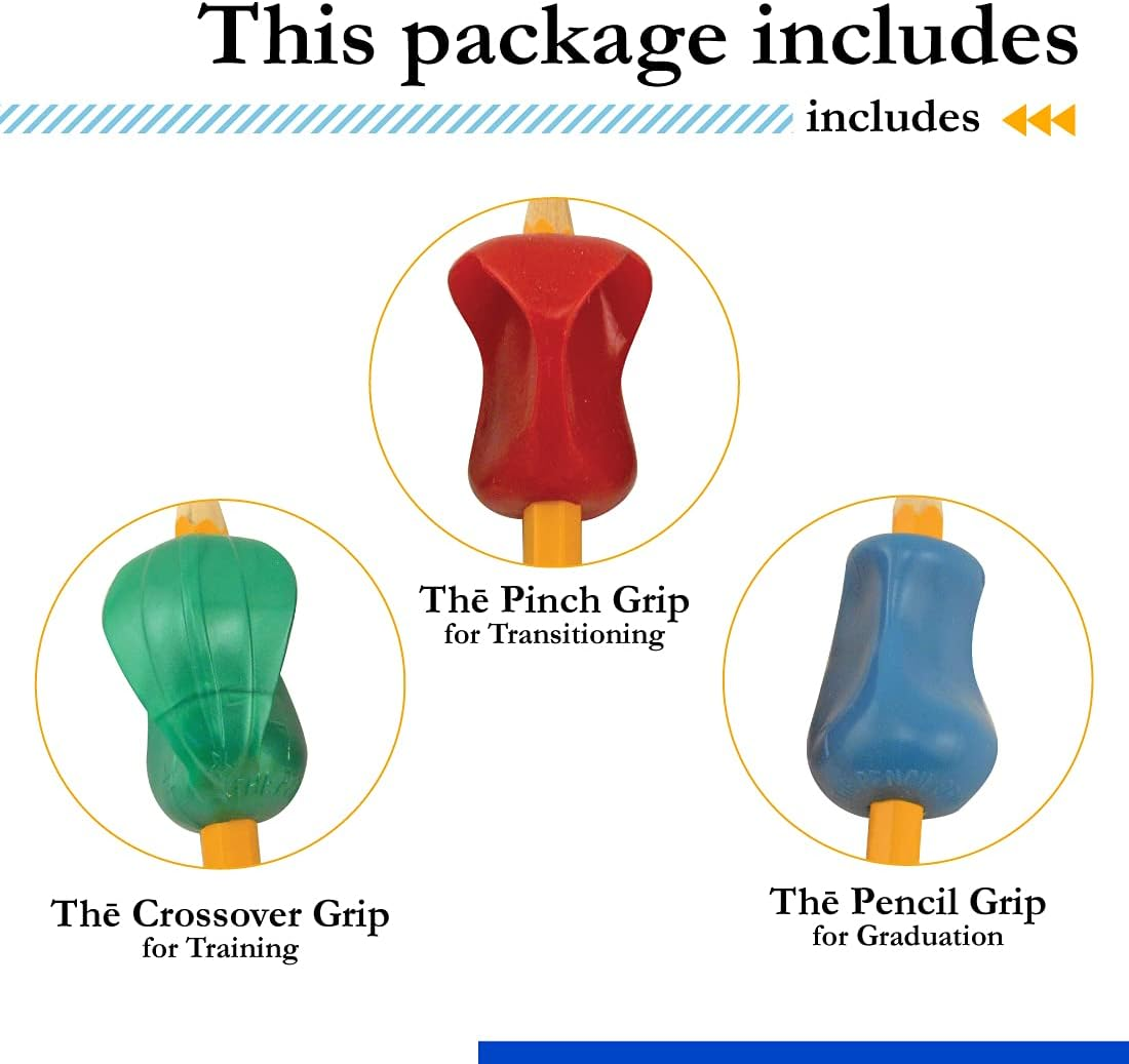 The Pencil Grip 3-Step Training Kit with 3 Premium Ergonomic Pencil Grips, Crossover Grip, Pinch Grip, Pencil Grip (MXG-003) image number 1