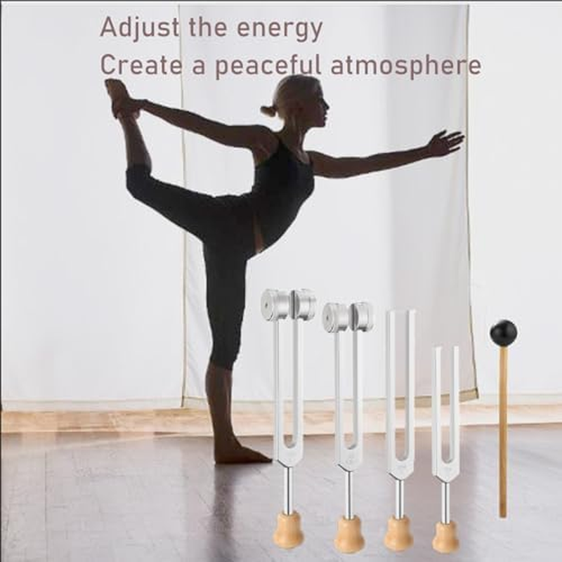 Tuning Forks, 4Pcs Tuning Fork Set Om136.1Hz, C128Hz, C256Hz, 384Hz with Wooden Base and Reflex Hammer Set for Healing, Sound Vibration, Yoga Teacher image number 5