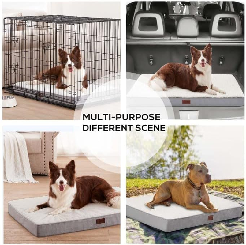 WESTERN HOME Large Dog Crate Bed, 36" X 24", Orthopedic Dog Bed for Large Dogs, Cream, Sherpa Fleece & Egg Crate Foam, Machine Washable Cover