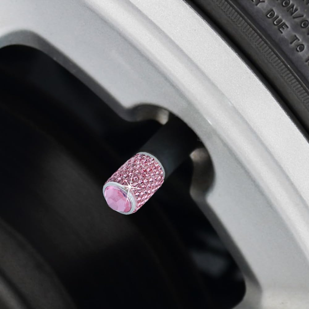 8 Pack Tire Valve Caps, SENHAI Handmade Crystal Rhinestone Diamonds Sparkly Tire Covers, Shiny Dustproof Car Accessories, Car/Motorcycle/Bicycle Universal-White and Pink image number 3