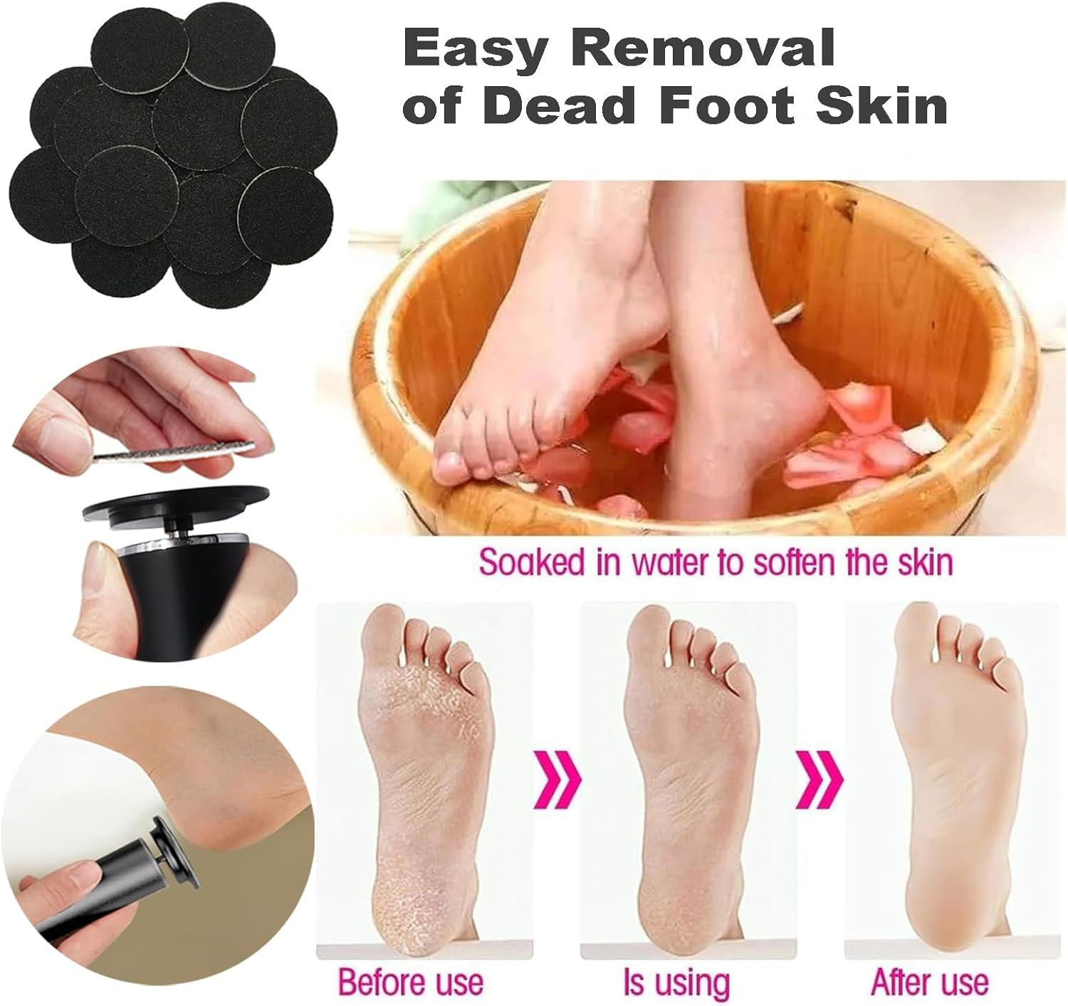 60 PCS Replaceable Sandpaper Discs, 80 & 120 Grit Pad Refills for Electric Foot File Callus Remover Machine Foot Hard Dead Skin Removal image number 1