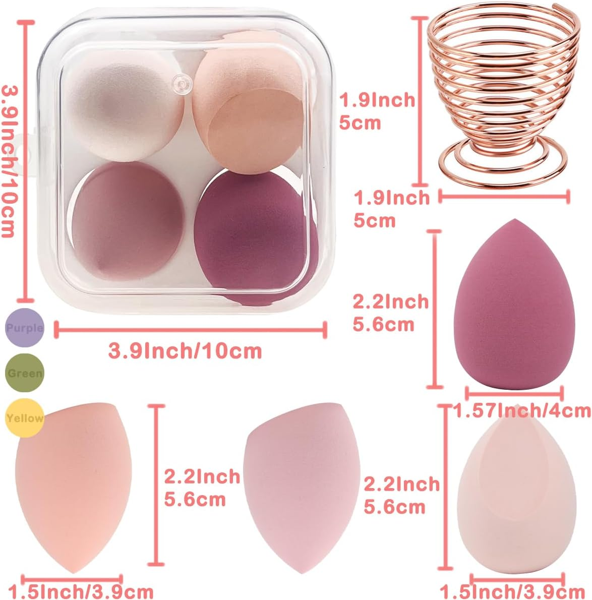 Yatinkim 5PCS Makeup Sponges Set Foundation Blending Beauty Blender Sponge for Liquid Flawless Cosmetics with Holder Storage Box Multi-Colored Pink image number 3