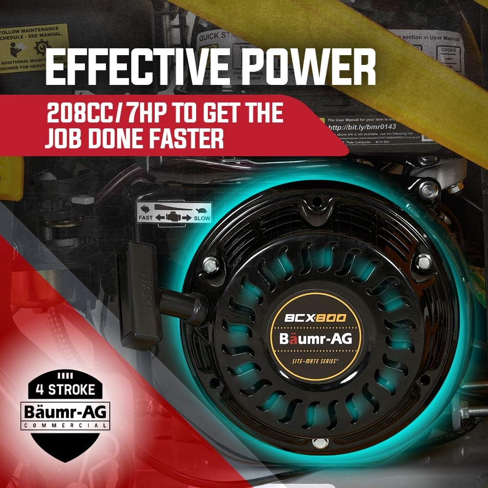 Baumr-Ag BCX-800 7HP 111KG Commercial Plate Compactor with Sprinkler System and Transport Wheels image number 3