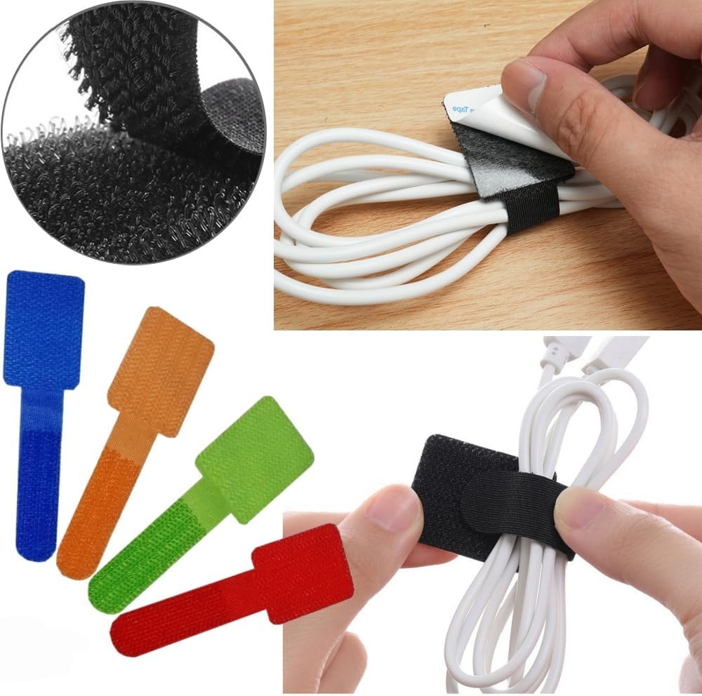 Hook and Loop Adhesive Cable Ties,30 PCS Sticky-Back Cord Organizer,Reusable Fastening and Organizing Data Cables,For Office, School and Home Use(8 Colors) image number 1