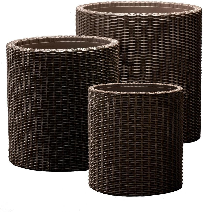 Keter Cylinder Planter, Brown, Small/Medium/Large (Pack of 3)