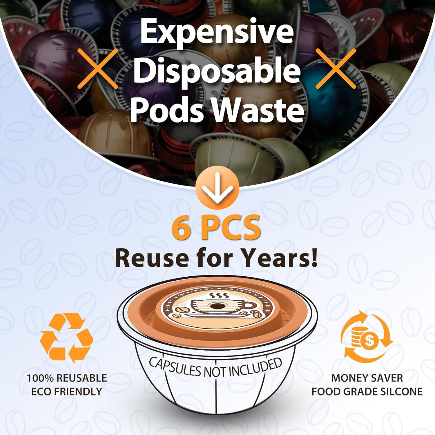 AANQQ Reusable Lids for Nespresso Pods Vertuo, 6Pcs Food Grade Silicone Caps for Any Sizes of Reusable Nespresso Vertuo Pod Refillable Vertuo Capsule (6PCS Silicone Vertuo Lids) image number 1