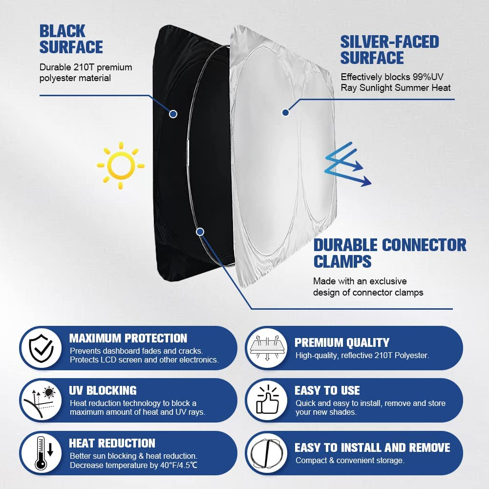 Car Windshield Sun Shade Foldable Car Sunshades for Front Window Polyester Sun Shield for Reflecting UV Rays and Sun Heat Protection image number 1