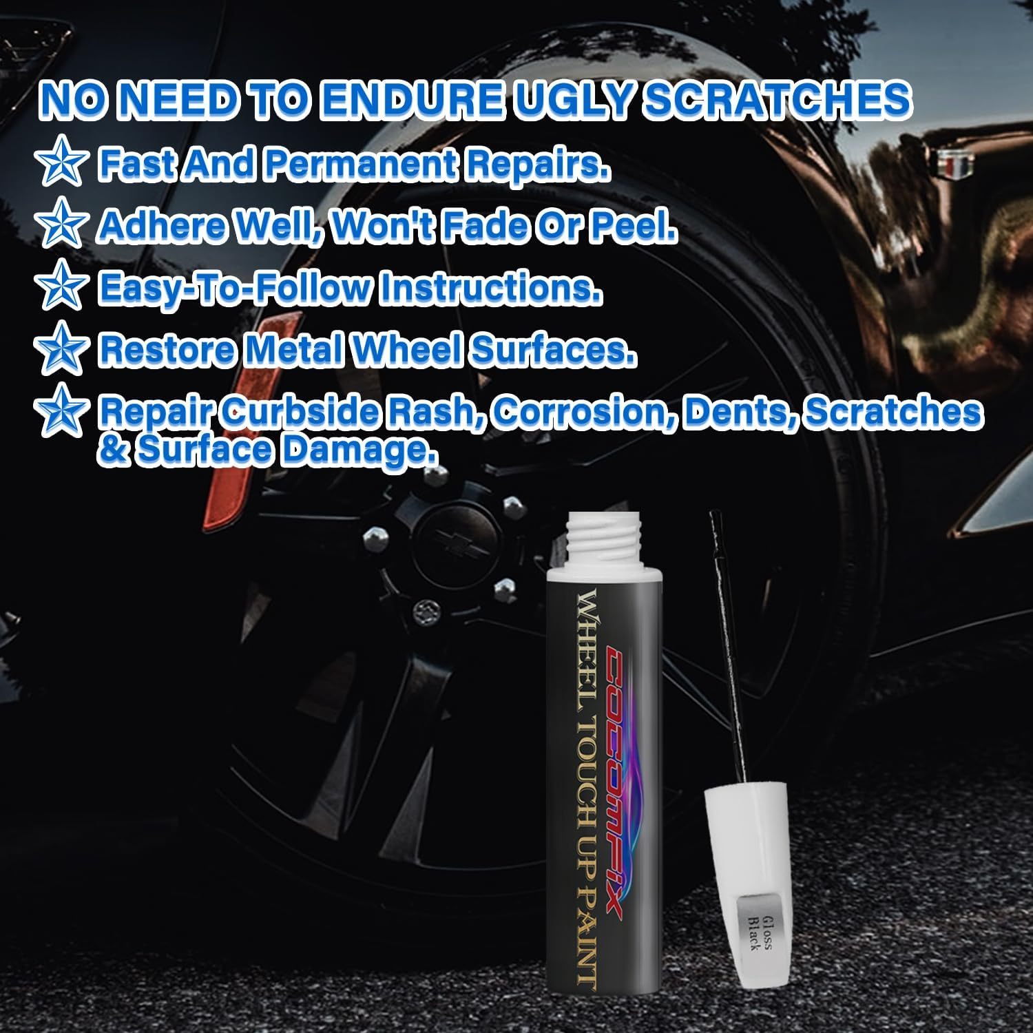 Cocomfix Gloss Black Rim Touch up Paint, Wheel Scratch Repair, Universal Color, 1 Fl Oz, Enamel, Exterior, Scratch Resistant, Covers up to 1 Sq Ft per Coat image number 5