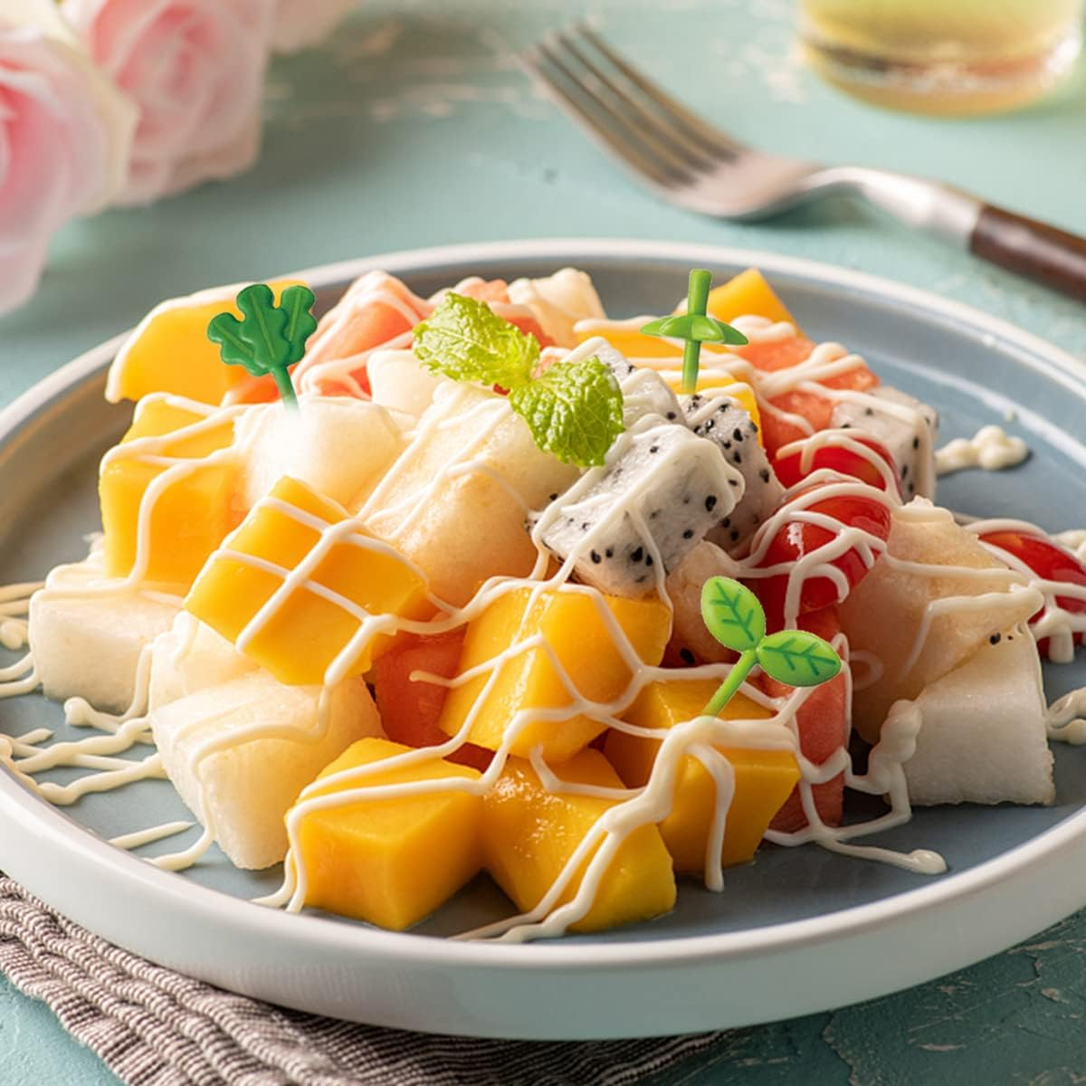 Yamibobo 8Pcs/Set Leaves Fruit Fork Kids Snack Dessert Decoration Forks Toothpick Lunch Salad Decoration Accessories Cake Picks image number 1