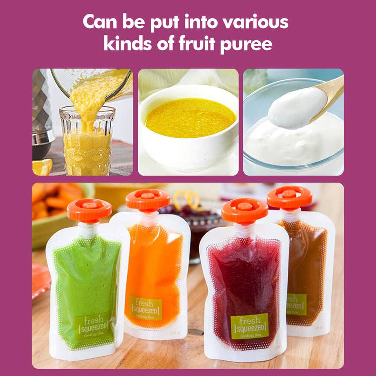 Pack of 50 Food Fruit Juice Puree Pouches Storage Bags Food Container Baby Children Infant Toddlers Feeding Supplies, Portable and Disposable, Clean and Healthy image number 4