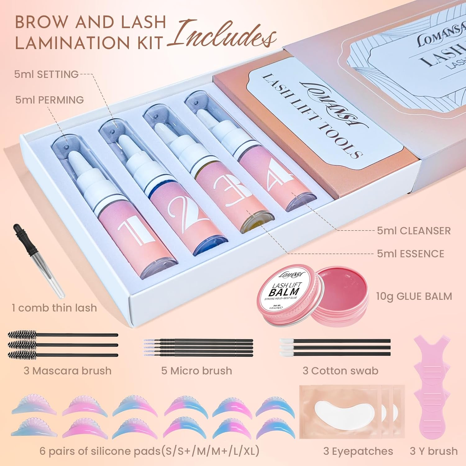 Lomansa Eyelash Lift Kit for Women At-Home Lash Perm Kit with Natural Curls, Salon & DIY Use (With Lash Lift Balm Glue) image number 4