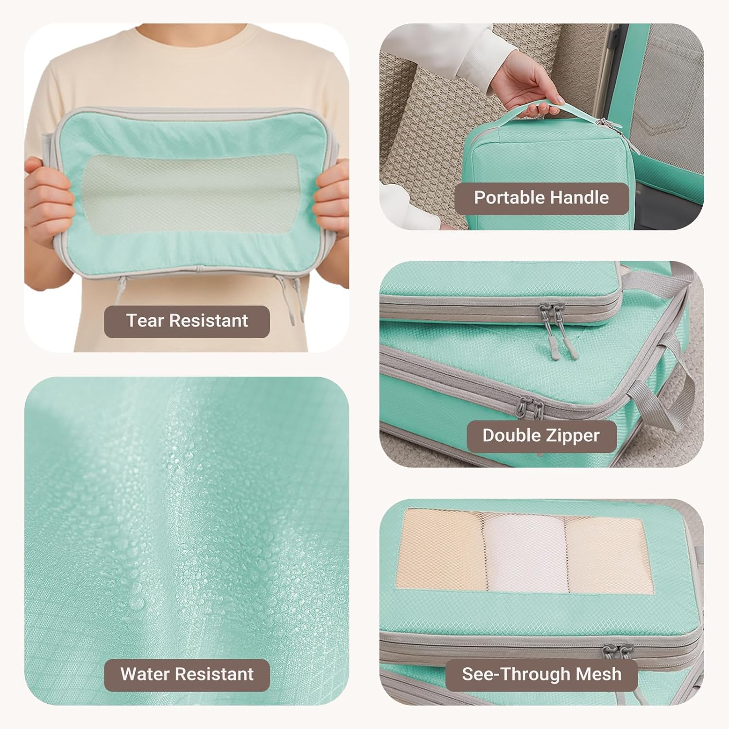 10 Set Lightweight Compression Packing Cubes Travel Organizer for Carry-On Luggage Suitcase Backpack, Space-Saving Luggage Organizer Bags with Extra Shoe Bags, Lake Blue - 10Pcs-Blue image number 4