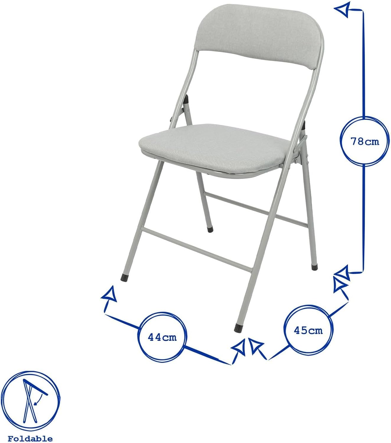 Harbour Housewares Fabric Padded Metal Folding Chairs - Grey - Pack of 4 - Lightweight Portable Outdoor Seat Indoor Foldable Dining Chair for Office, Gaming Desks, Kitchen