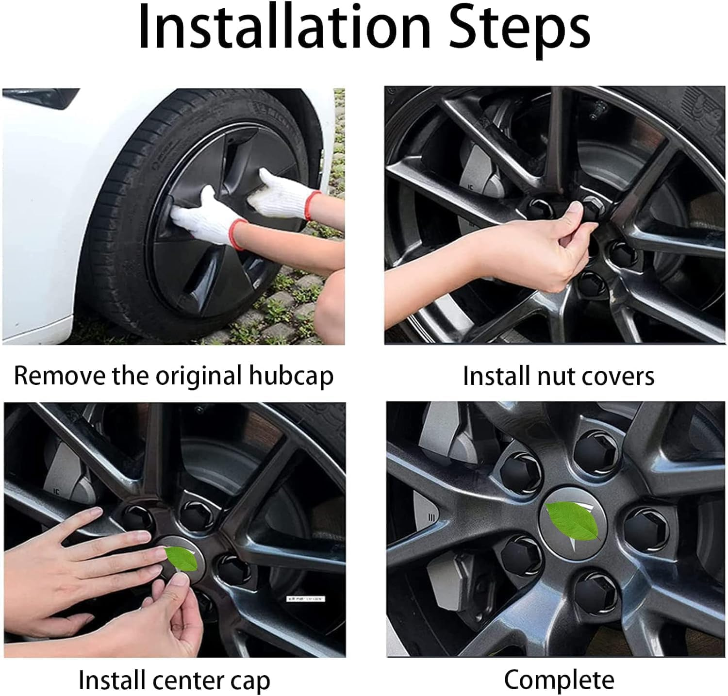 For Tesla Model 3 Y S X Wheel Cap Kit 4 Hub Center Cap + 20 Lug Nut Cover image number 3