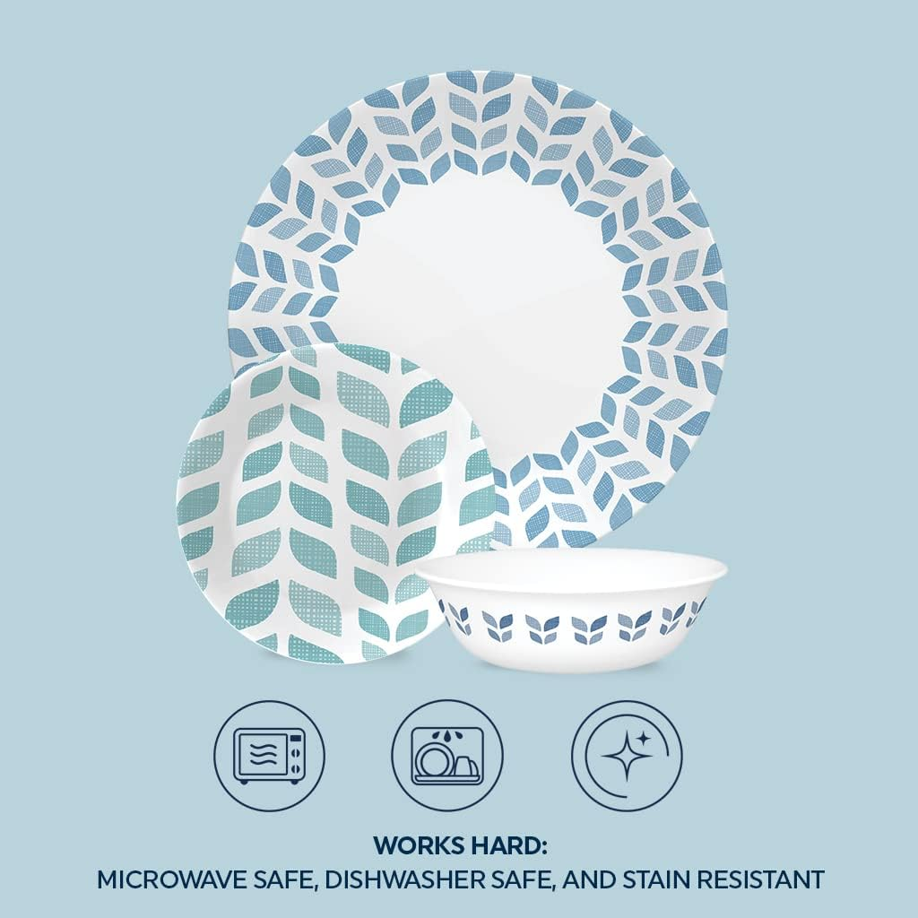 Corelle Global Collection Vitrelle 18-Piece Dinnerware Set, Triple Layer Recycled Glass, Lightweight Eco-Friendly round Plates and Bowls Set, Northern Pines image number 2