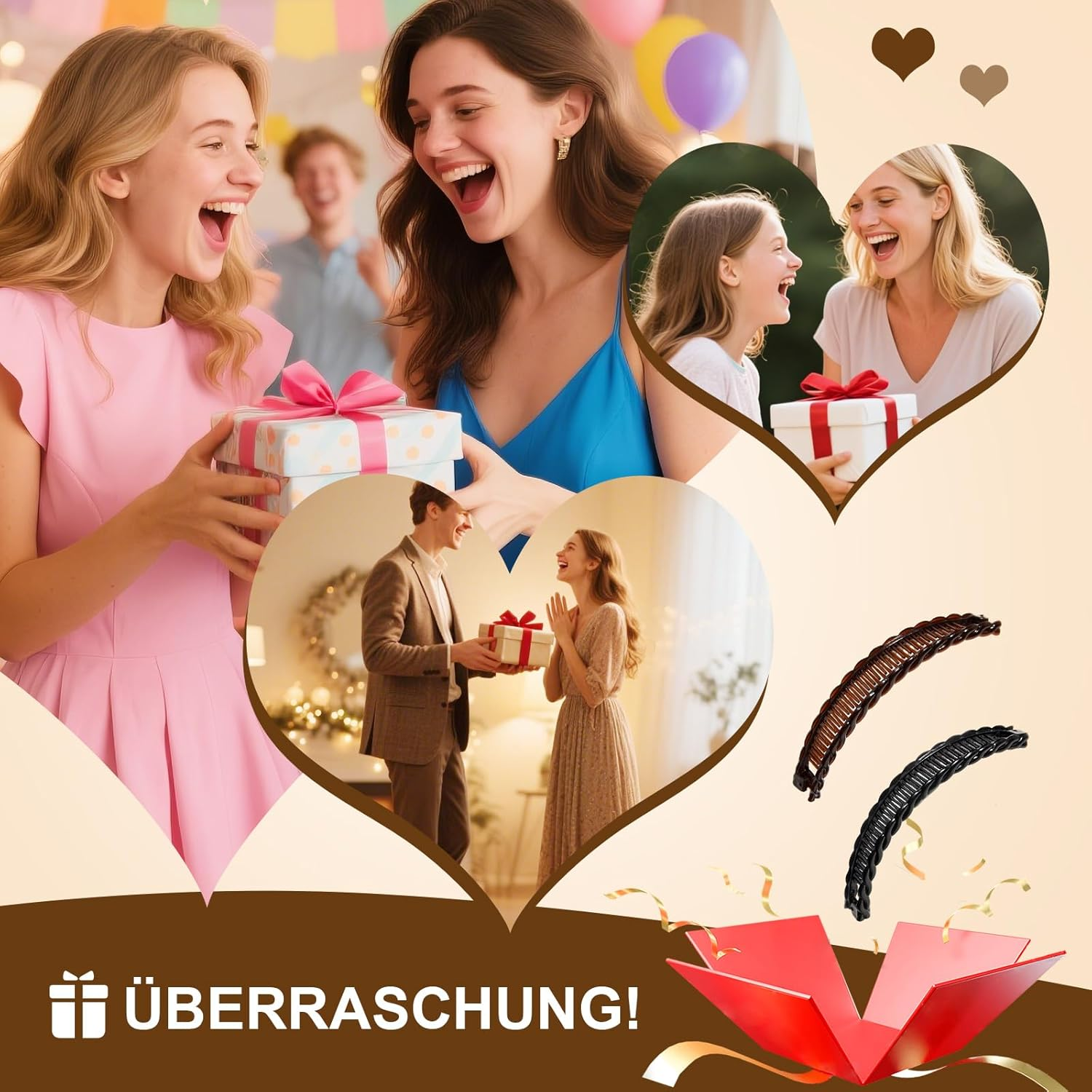 Banana Hair Claws in Black and Brown - Decorative Hair Accessories Clips for Long Hair (Brown and Black) image number 1