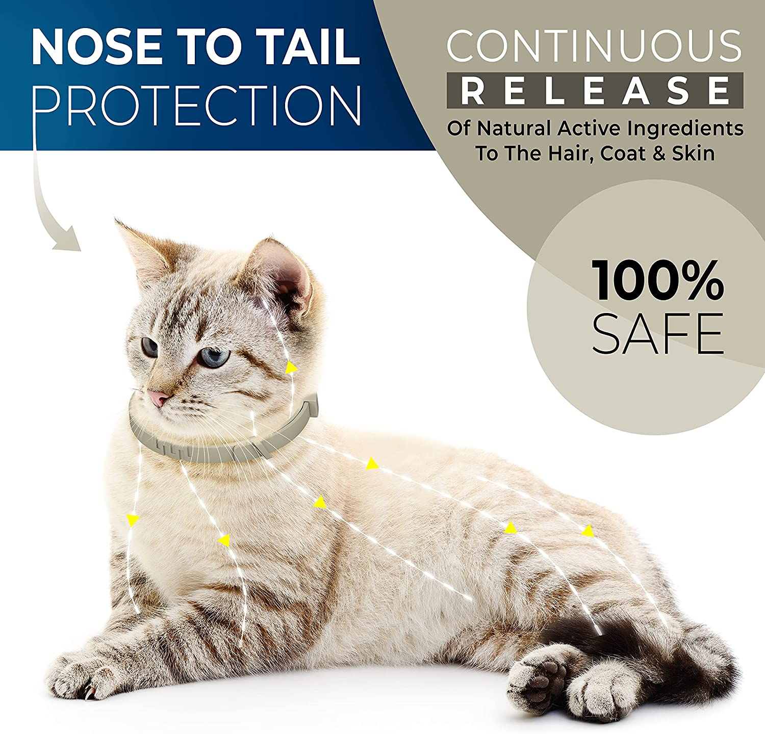 Fly-Bye Flea Collar for Cats - Flea and Tick Treatment - Cat Flea Collars - Tick Collars for Cats - anti Flea Cat Collar - 12 Months Protection - Adjustable, One Size Fits All - Grey image number 5