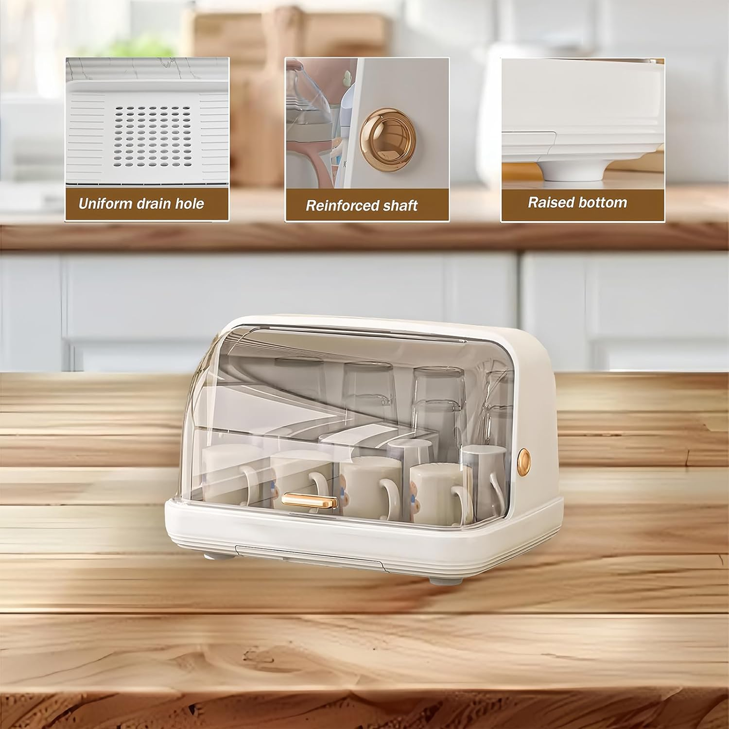 Baby Bottle Drying Rack with Cover, Nursing Bottle Storage Box, Large Capacity Organizer for Countertop, Portable Sturdy Storage Box | Nursing Bottle Dryer (White) image number 3