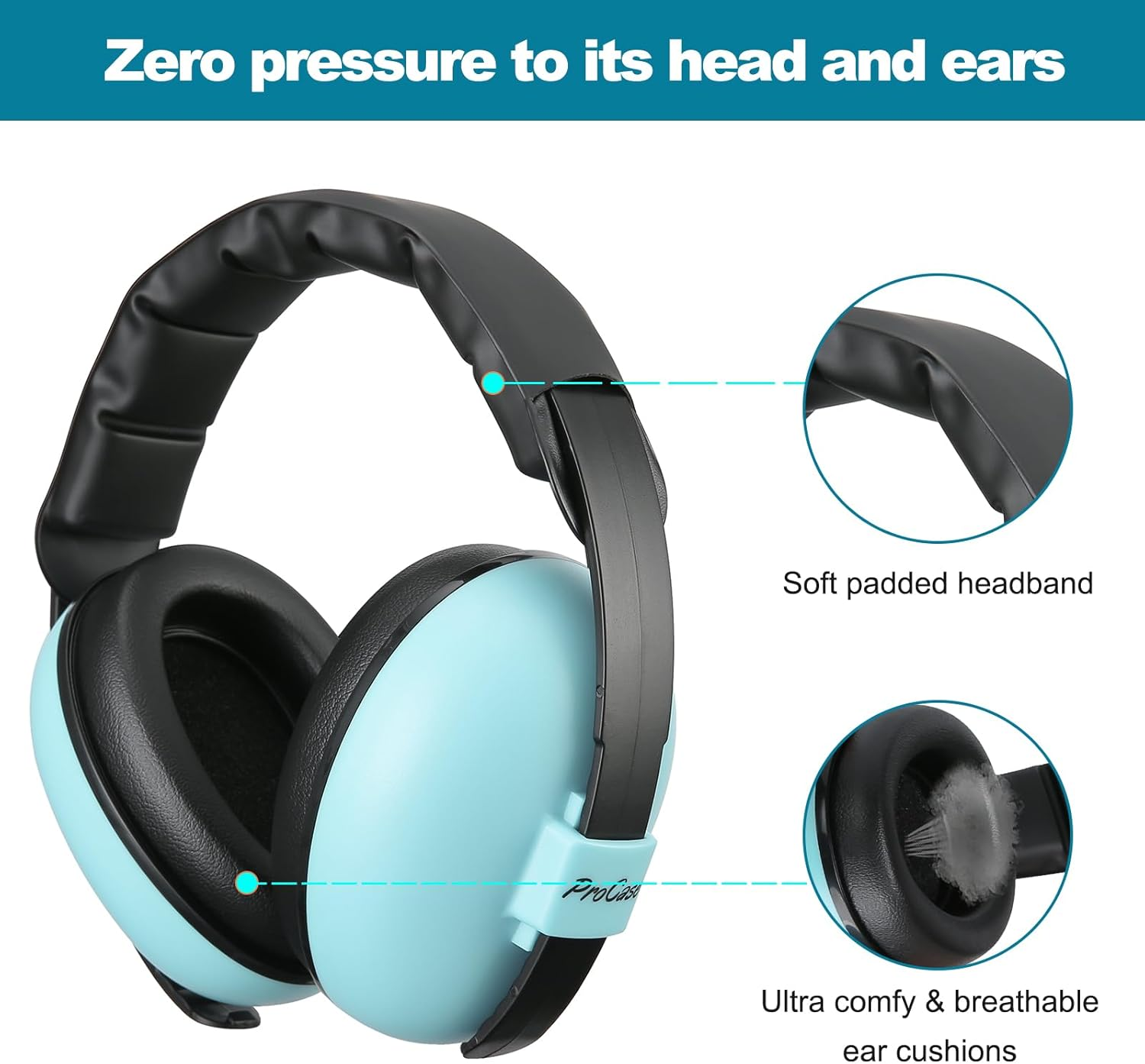 Procase Baby Ear Muffs (Aged 0-3 Years), Noise Cancelling Headphone for Infant Newborn Toddler, Soft Hearing Protection Earmuffs for Babies Sleep Travel -Skyblue - Blue image number 2