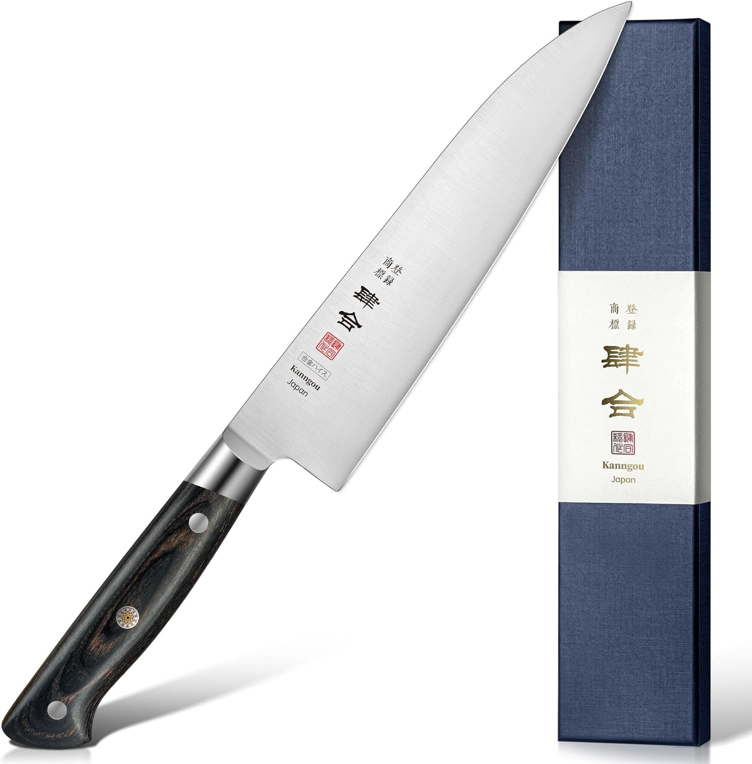 Kanngou 21CM Japanese Knife Gyuto Chef'S Knife, Japan AUS-8 Alloy Steel Kitchen Knife with Full-Tang Black Pakkawood Handle, 8.27 Inch Chefs Knives with Premium Gift Box (Classic Series)