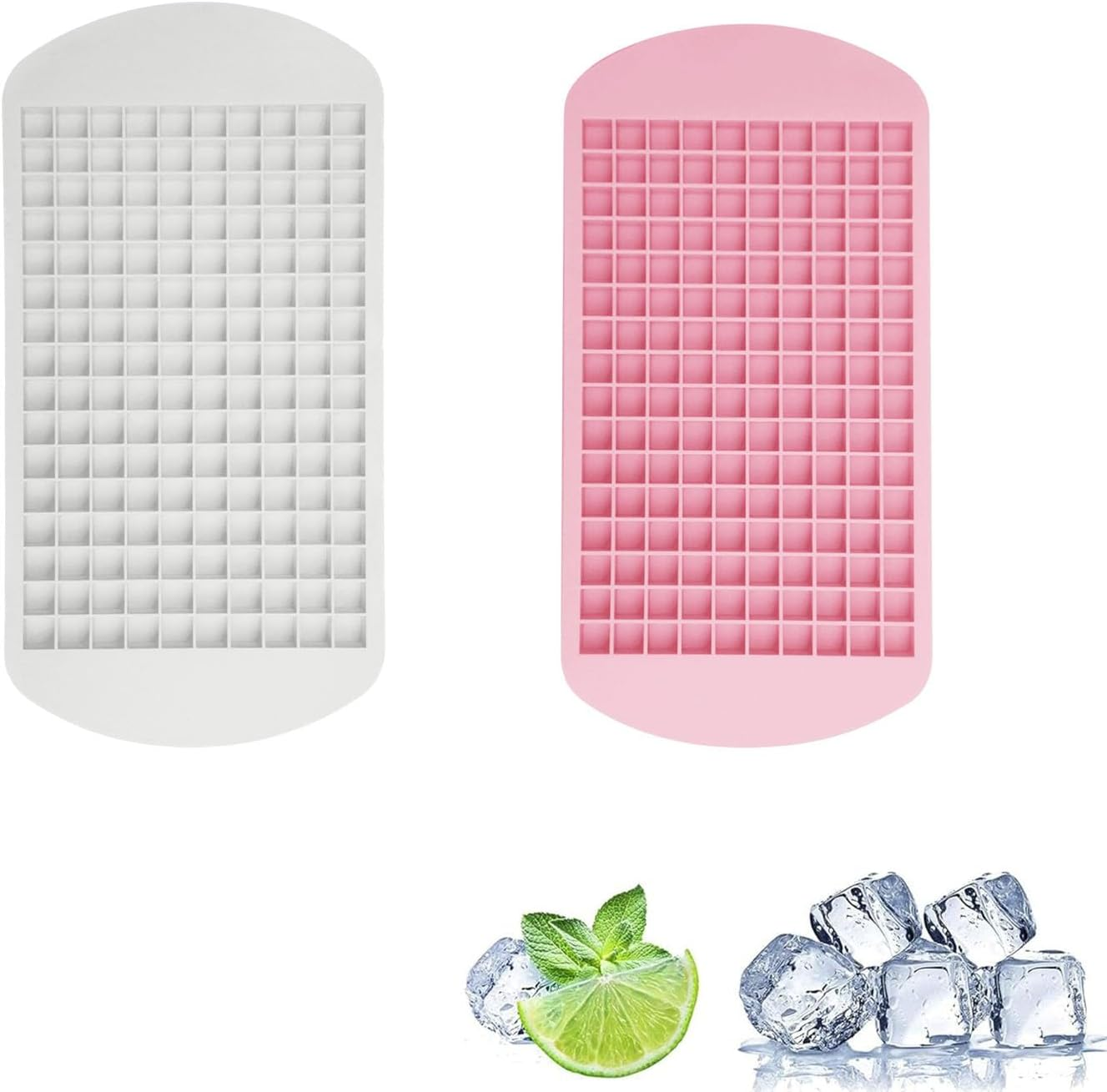 Mini Ice Cube Trays,2 Pcs Silicone Mini Ice Cube Tray,160 Grids Silicone Ice Cube Moulds, Used for Food- Grade Ice Cube Mold for Freezer Baby Food,Whiskey,Cocktails, Milk and Juice (Pink, White) image number 6