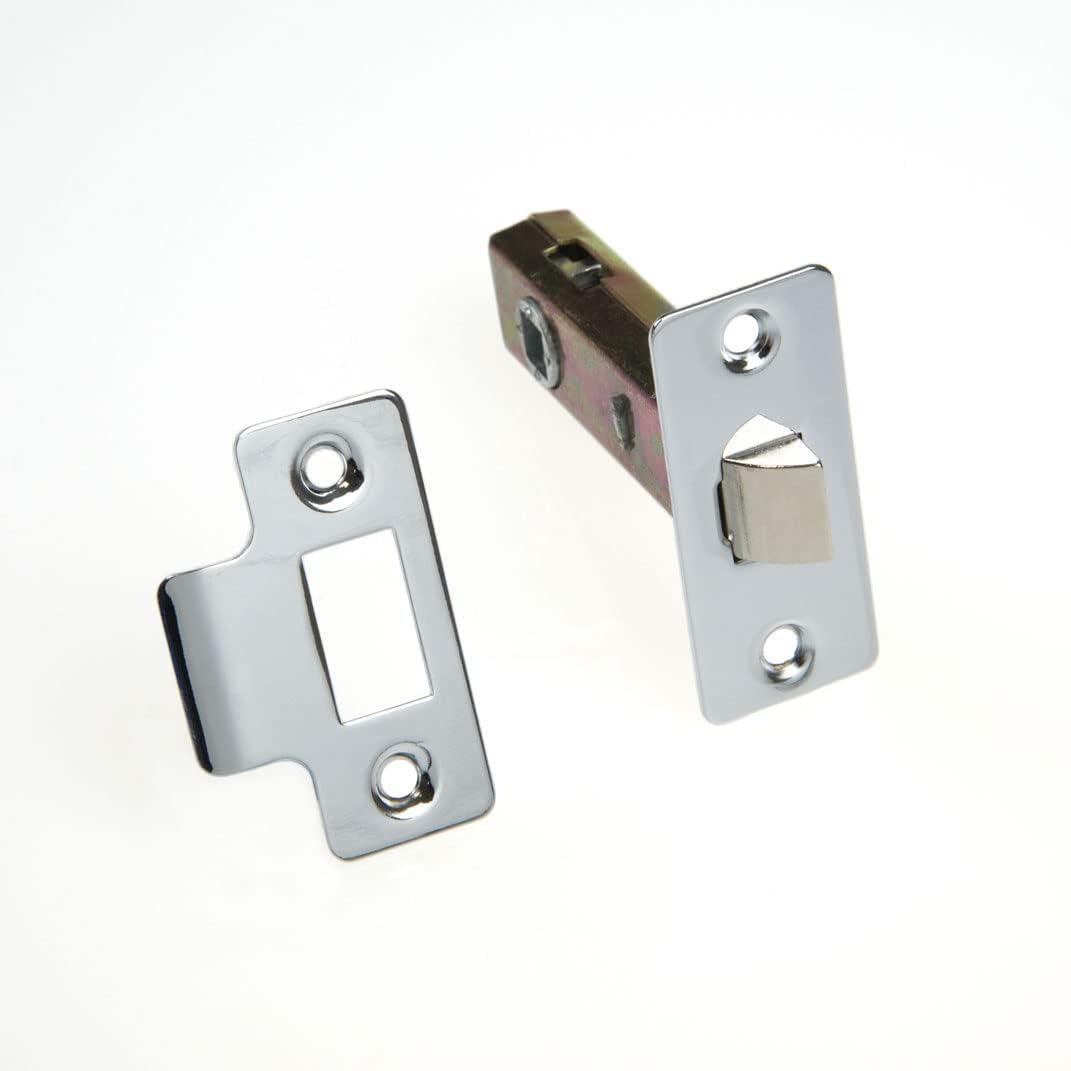 Romak 741020 Internal Door Rectangle Face Latch with D Shape Striker Plate, 10 Mm Latch Length, 60 Mm Backset, Chrome Plated