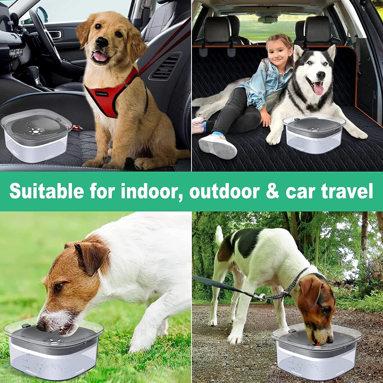 Dog Water Bowl 2L No Spill Dog Bowl Large Capacity Slow Water Feeder, Spill Proof Dog Bowl Transparent Pet Water Dispenser Vehicle Carried Travel Slow Drinking Water Bowl for Dogs, Cats image number 4