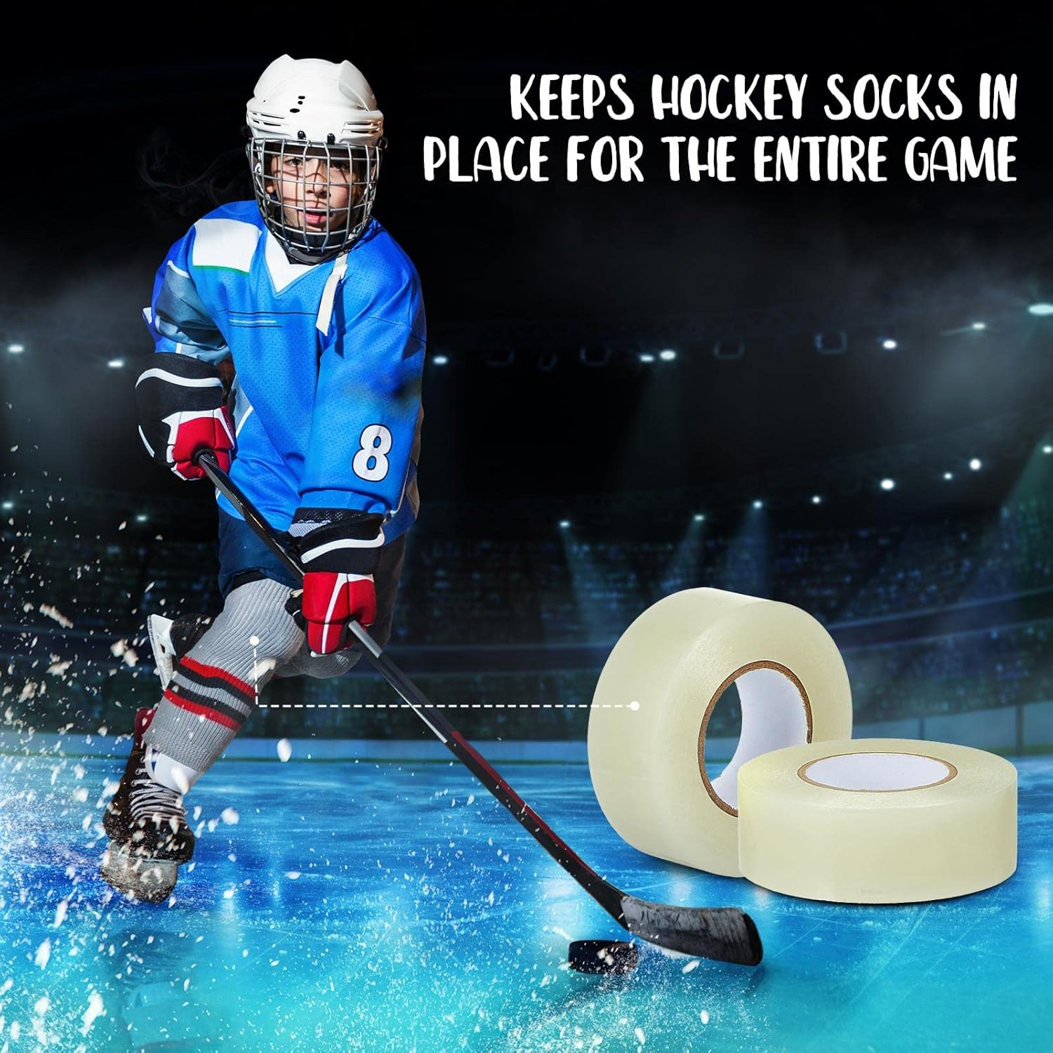 Meooeck 20 Roll Hockey Tape Multipurpose Tape Roll Strong Adhesive Hockey Stick Tape Shin Pad Sock Tape Hokey Sports Gifts for Gear Accessories Equipment, Easy to Apply Stretch and Tear - Clear image number 6