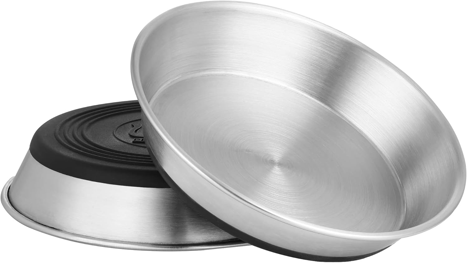 WROSWT Stainless Steel Cat Bowls,Whisker Friendly Shallow Cat Dishes for Food and Water,Non-Slip Silicone Bottom,Heavy Duty,Replacement Kitten Metal Plate for Elevated Stands,2 Pack