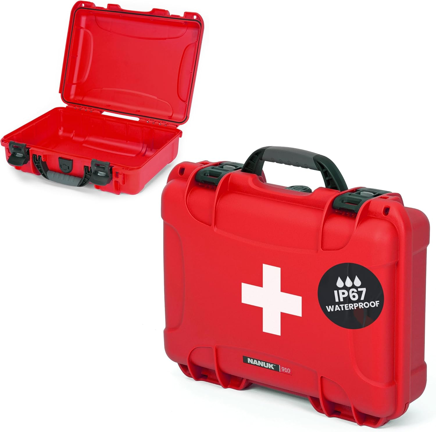 NANUK 910 Waterproof First Aid Box Empty &ndash; Durable, Medical First Aid Organizer Case, Ip67-Rated, Dustproof, Impact-Resistant, and Floats (7.4" X 4.9" X 3.1") &ndash; Red image number 1