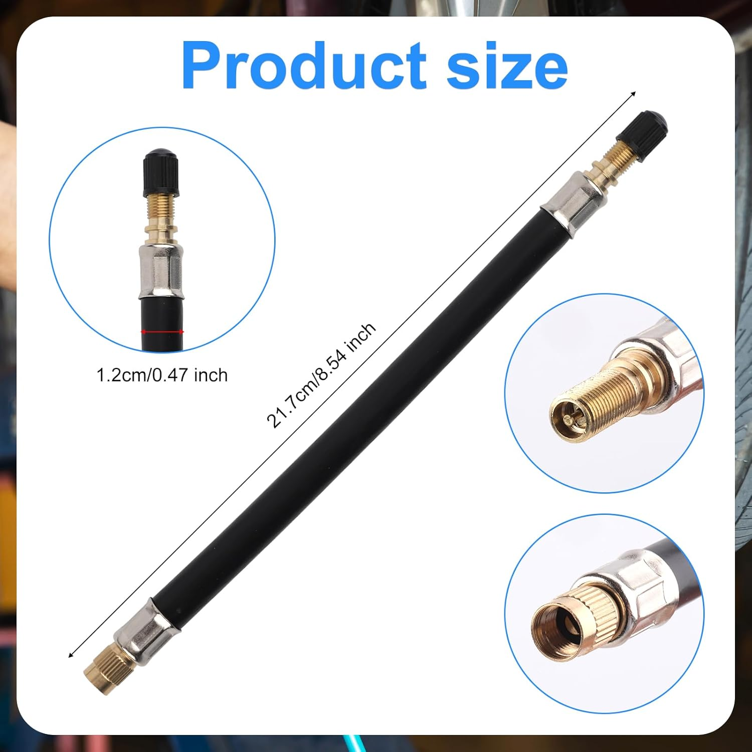 Gosknor Tire Valve Extension, 8.54 Inch Flexible Valve Stem Extender Valve Stem Extension Hose with 135 Degree Brass Tire Valve Extension Adapter Compatible with Motorcycles Cars Trucks Bicycles Rvs image number 1