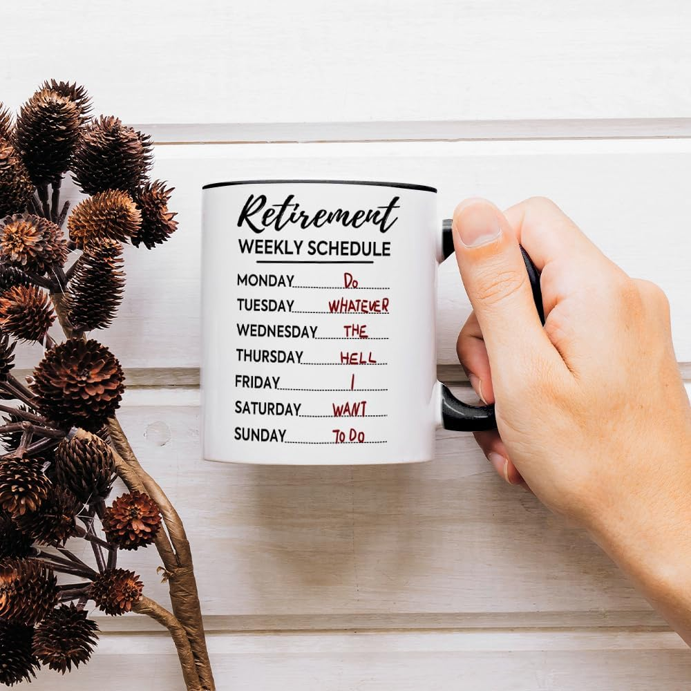 Fatbaby Funny Retirement Gifts for Women Men,Retirement Weekly Schedule Coffee Mug Gifts for Coworker Boss Office, Retired Calendar Mug for Dad Mom Friends Grandma Grandpa 11OZ image number 4