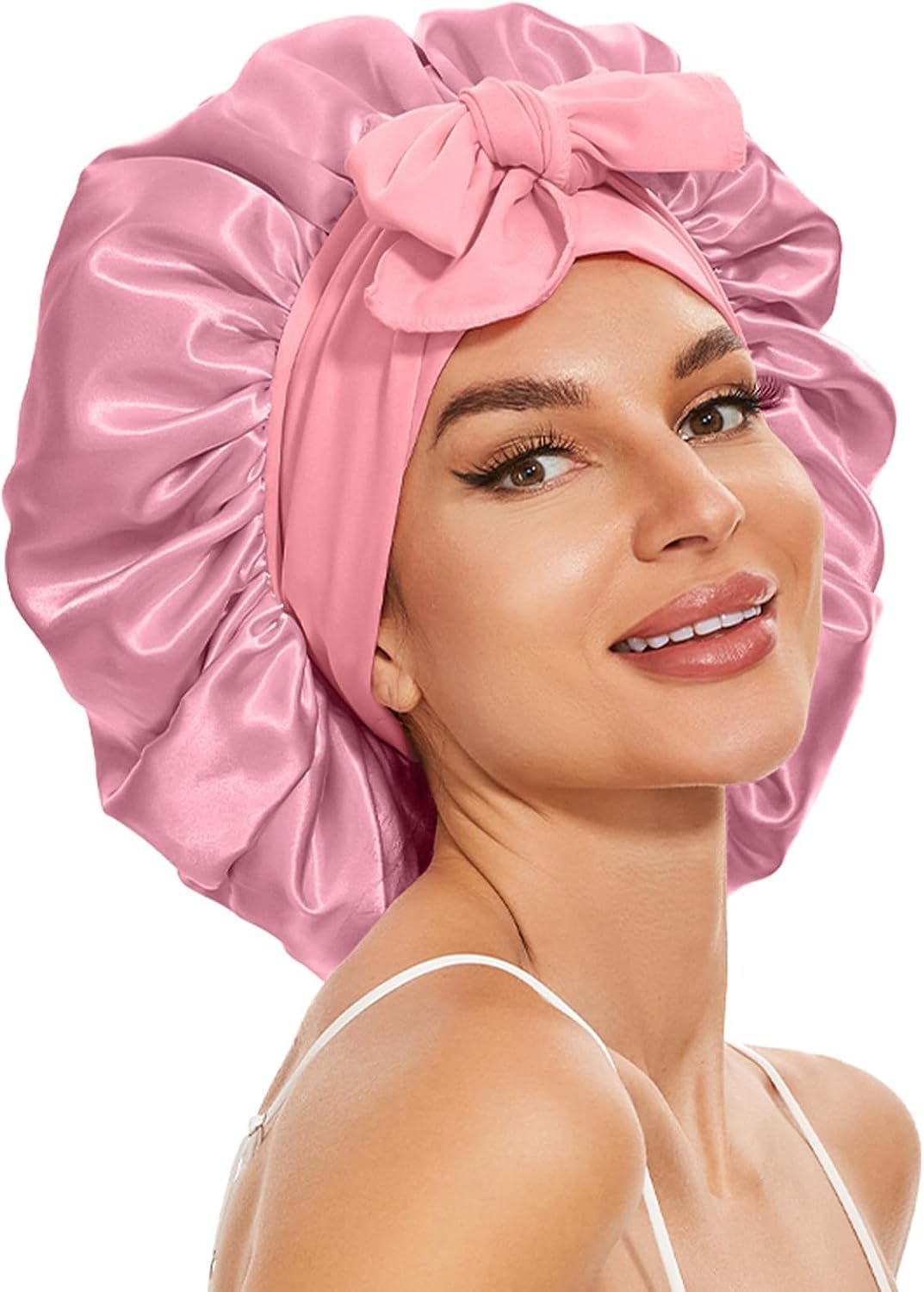 Silky Satin Bonnet for Sleeping,Single Layer Silk Satin Hair Bonnet Women with Tie Band (Navy Blue)