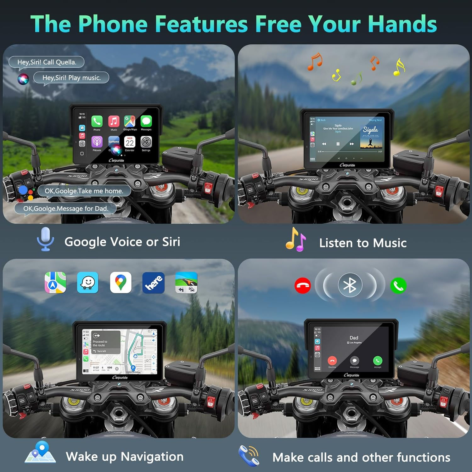 CARPURIDE W502BS PRO for BMW Motorcycle Carplay & Android Auto Dual Bluetooth, 5" Waterproof GPS Navigation Screen, Data Reading, Native Wonder, TPMS, Light Sensor, Music Sharing, Intercom, 16-Pin image number 6