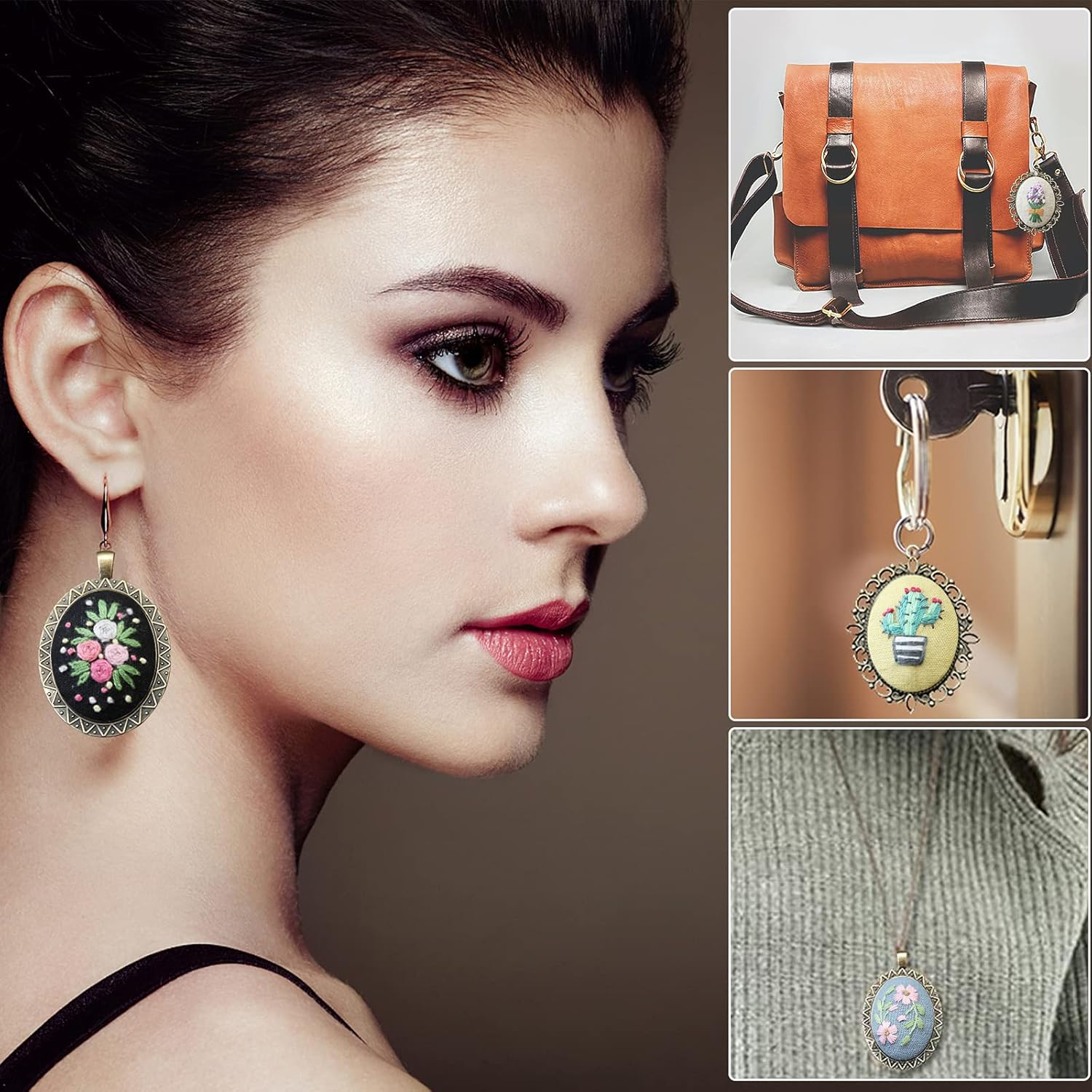 ZOCONE 4 Packs Embroidery Necklace Kit, Embroidery Pendant Kit Mini Cross Stitch Kit with Hoop, Necklace, Pendant, Stamped Pattern Cloth, Instructions, Etc., Embroidery Kit for Adults - Clear image number 2