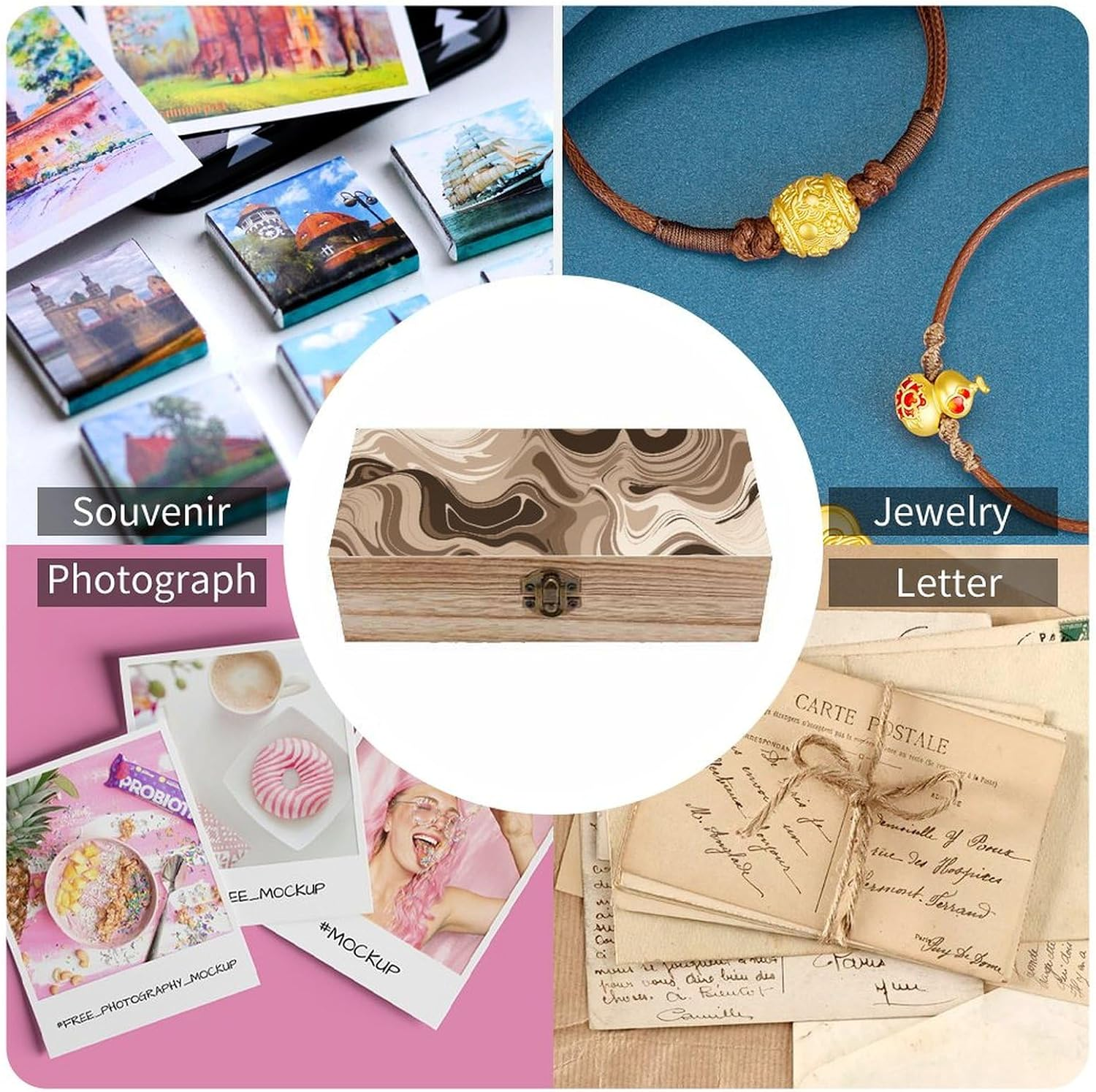 Taupe and White Wooden Box Wood Wedding Keepsake Boxes with Lids Small Decorative Boxes Lightweight Wooden Memory Storage Box for Crafts Keepsakes Jewelry Photo Letter Storage image number 5