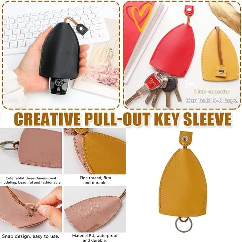 Elegant PU Leather Key Organizer Pouch - Pull Strap Key Holder Bag - Compact Storage for House and Car Keys - Durable Ring Design for Easy Accessibility - Pink image number 3