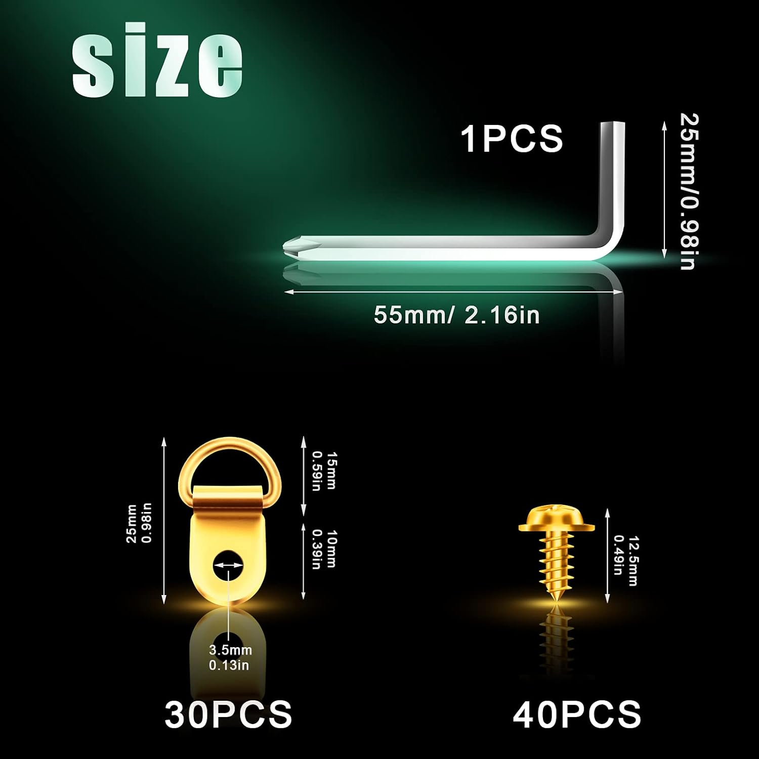 SAVITA 71Pcs Picture Hanging Kit D-Rings Picture Hangers Single Hole Wall Hooks Wall Hangers with Screws and a Screwdriver for Hanging Picture Photo Frames Cross-Stitch (Gold) image number 4