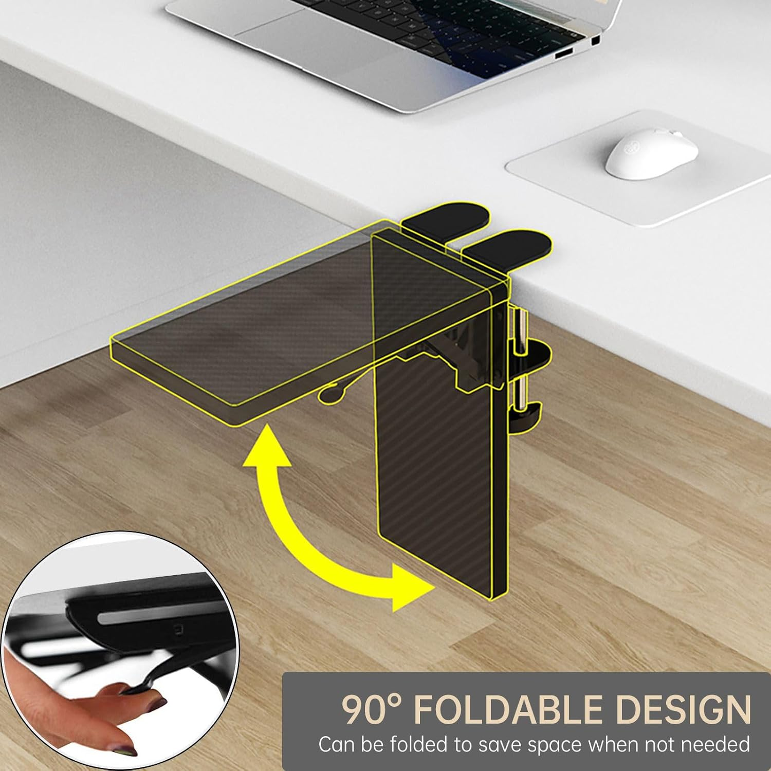 OUGIC Ergonomics Desk Extender Tray, 11.8"X5.9" Punch-Free Clamp On, Foldable Keyboard Drawer Tray, Table Mount Arm Wrist Rest Shelf, Computer Elbow Arm Support image number 3