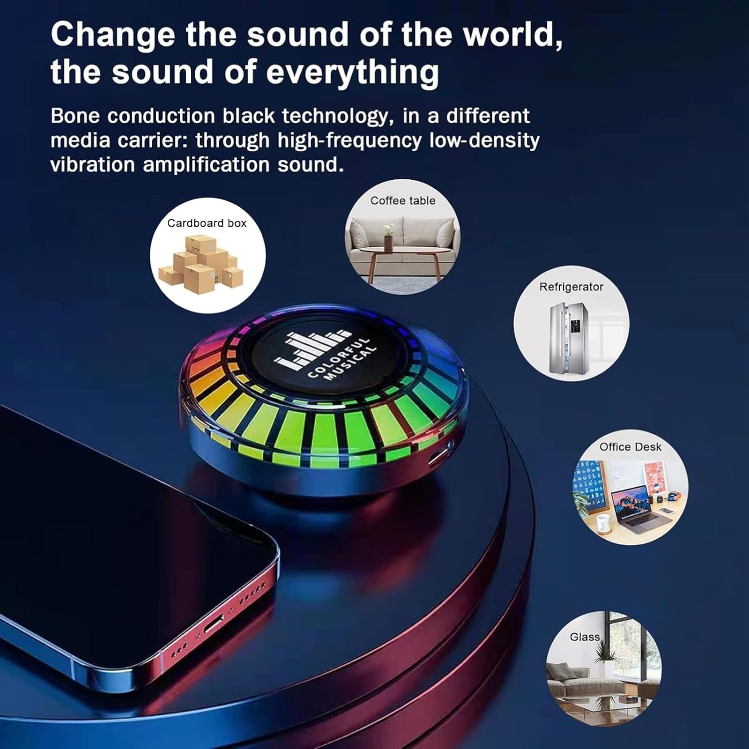 Mini Bluetooth Speaker with RGB Rhythm Lights, Rechargeable Portable Wireless Bluetooth Bone Conduction Humbird Speaker, Turn Anything into Speakers, for Travel image number 1