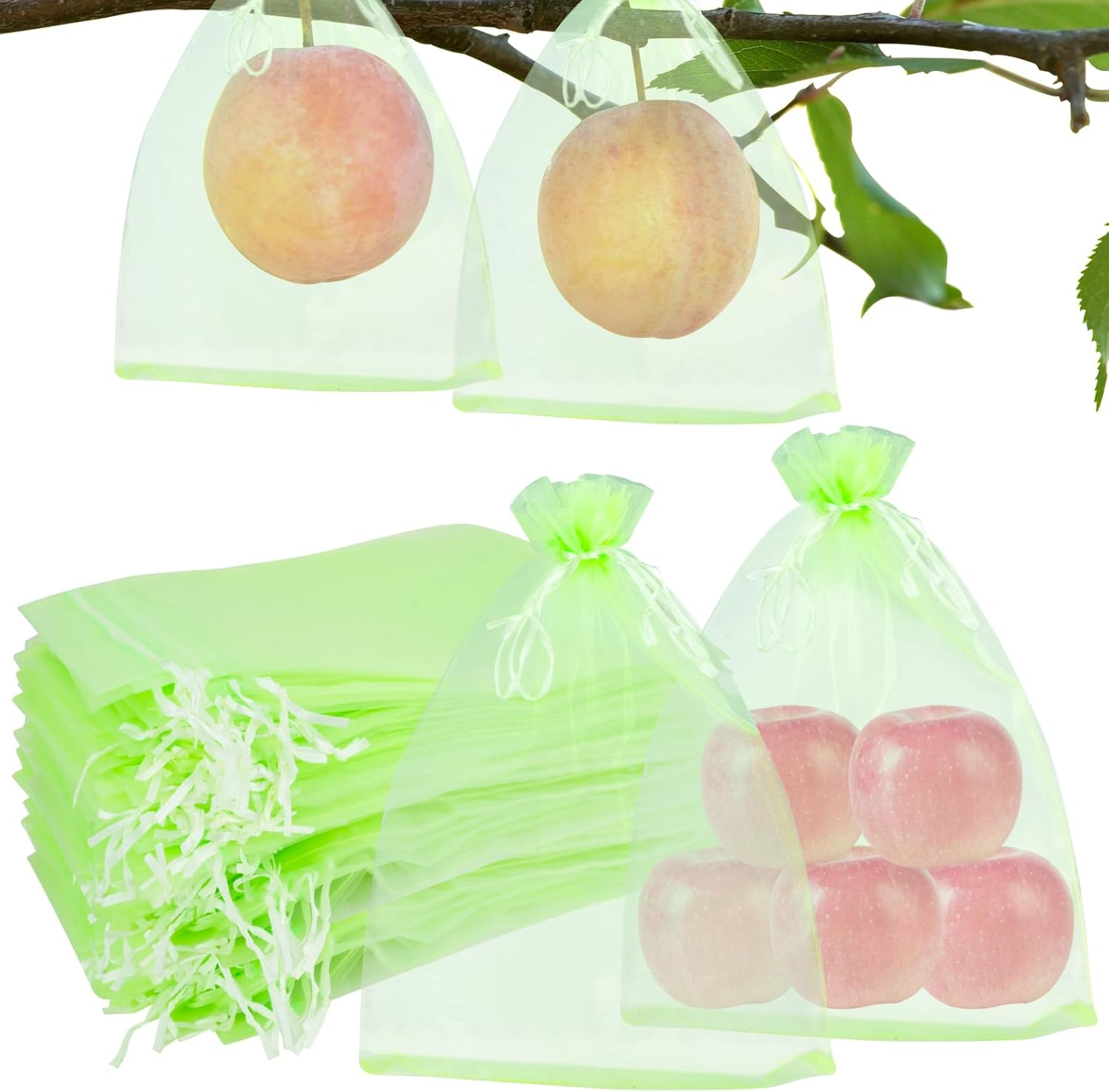 150Pcs Fruit Protection Bags, Green Fruit Netting Bags with Drawstring, Garden Fruit Cover Mesh Bag for Plant Fruit Flower and Vegetables (8 * 12 Inch) image number 1