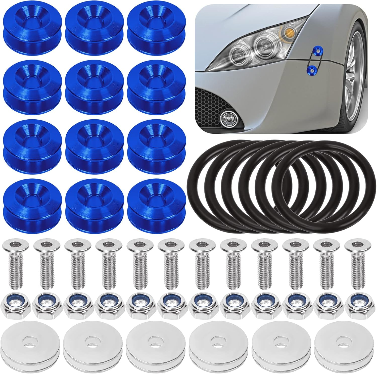 Swpeet 54Pcs - 3 Pairs Black Quick Release Fastener Kit, Universal Aluminum Bumper Clips Quick Release Front Rear Bumper Fasteners Trunk Front Rear Bumper Fasteners Fenders Holders Kit for Car Bumper