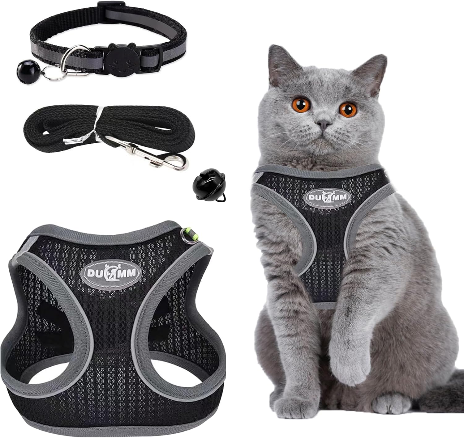 Cat Harness with Lead, Escape Proof, Adjustable Cat Harness, Cat Harness, Soft Inner Lining and Breathable Mesh with Reflective for Outdoor Training, Walking (Black, XS) image number 2
