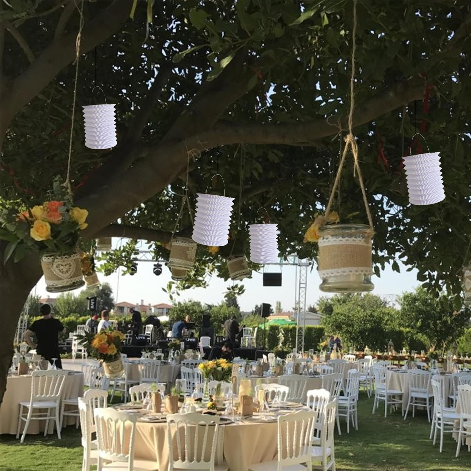 Hezhou 4 Pieces Hanging Lantern Paper Lanterns Lanterns Lantern Outdoor Lanterns Cylindrical Garden Lantern Paper Balloon Lantern Outdoor Party Decoration for Creative DIY Projects Wedding Birthday image number 2