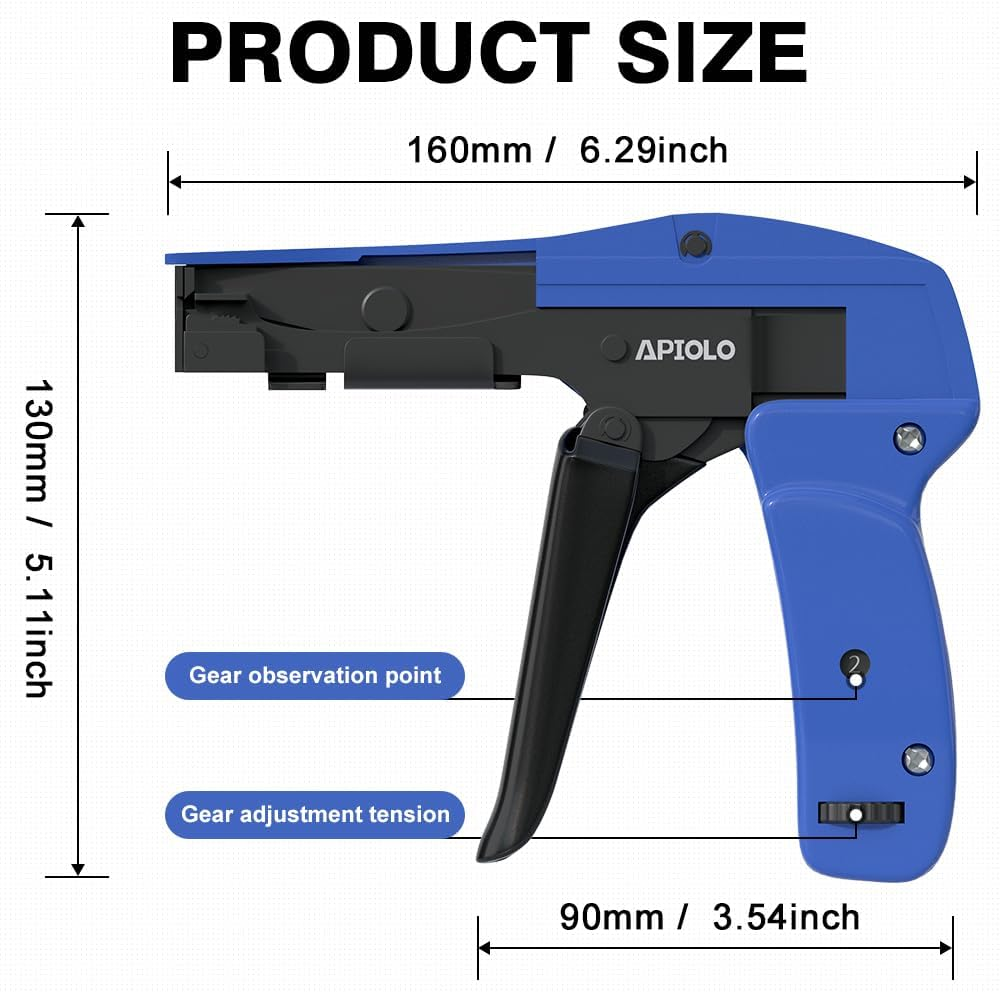 APIOLO Cable Tie Gun, Ergonomic Hand Operated Fastening Zip Tie Gun, Adjustable Tension, Blue, 6.29 Inches Length Fastening Cable Tie Tool - Yellow Black image number 4