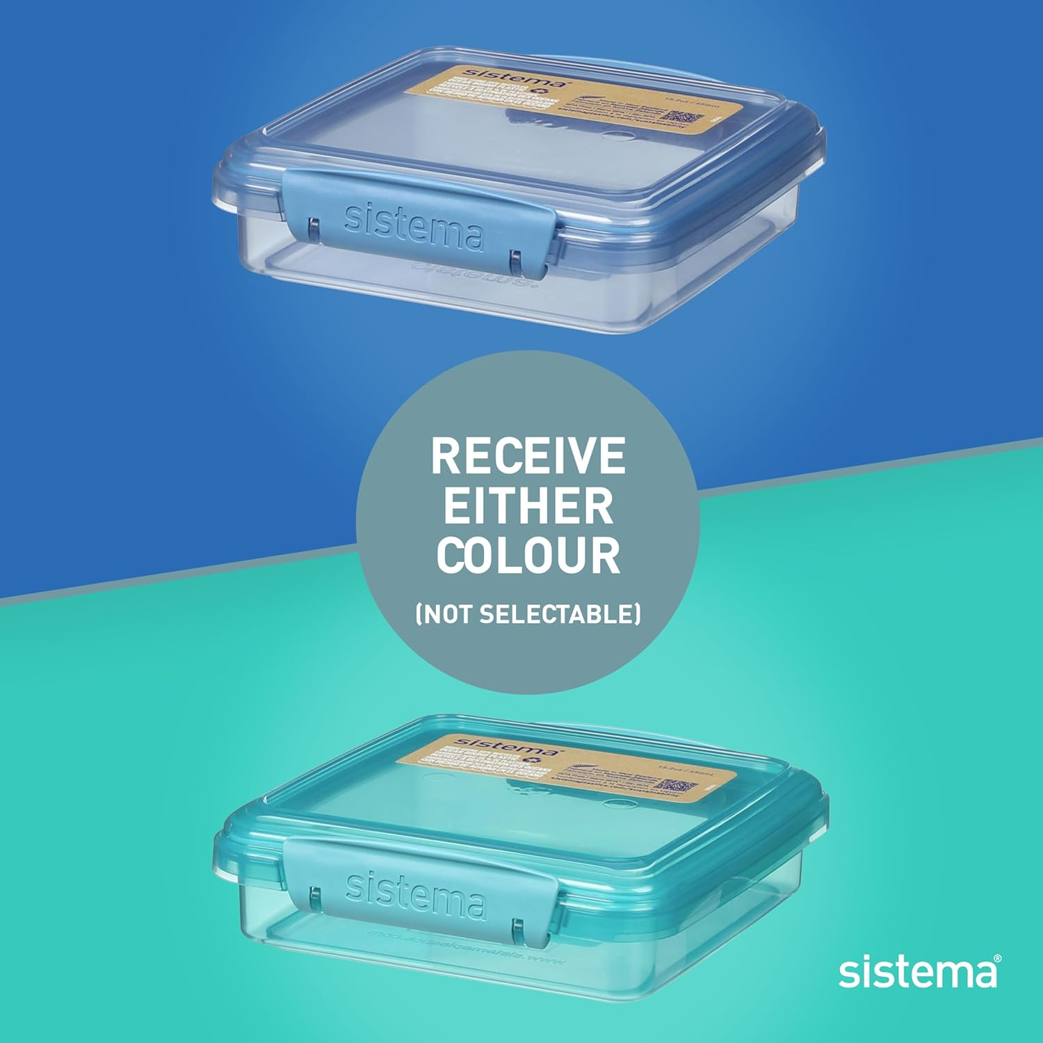 Sistema Ocean Bound Plastic Sandwich Box | 450Ml Food Storage Container and Lunch Box| Bpa-Free, Made Using Recycled Plastic | Teal or Blue (Colour Not Selectable) | 1 Count