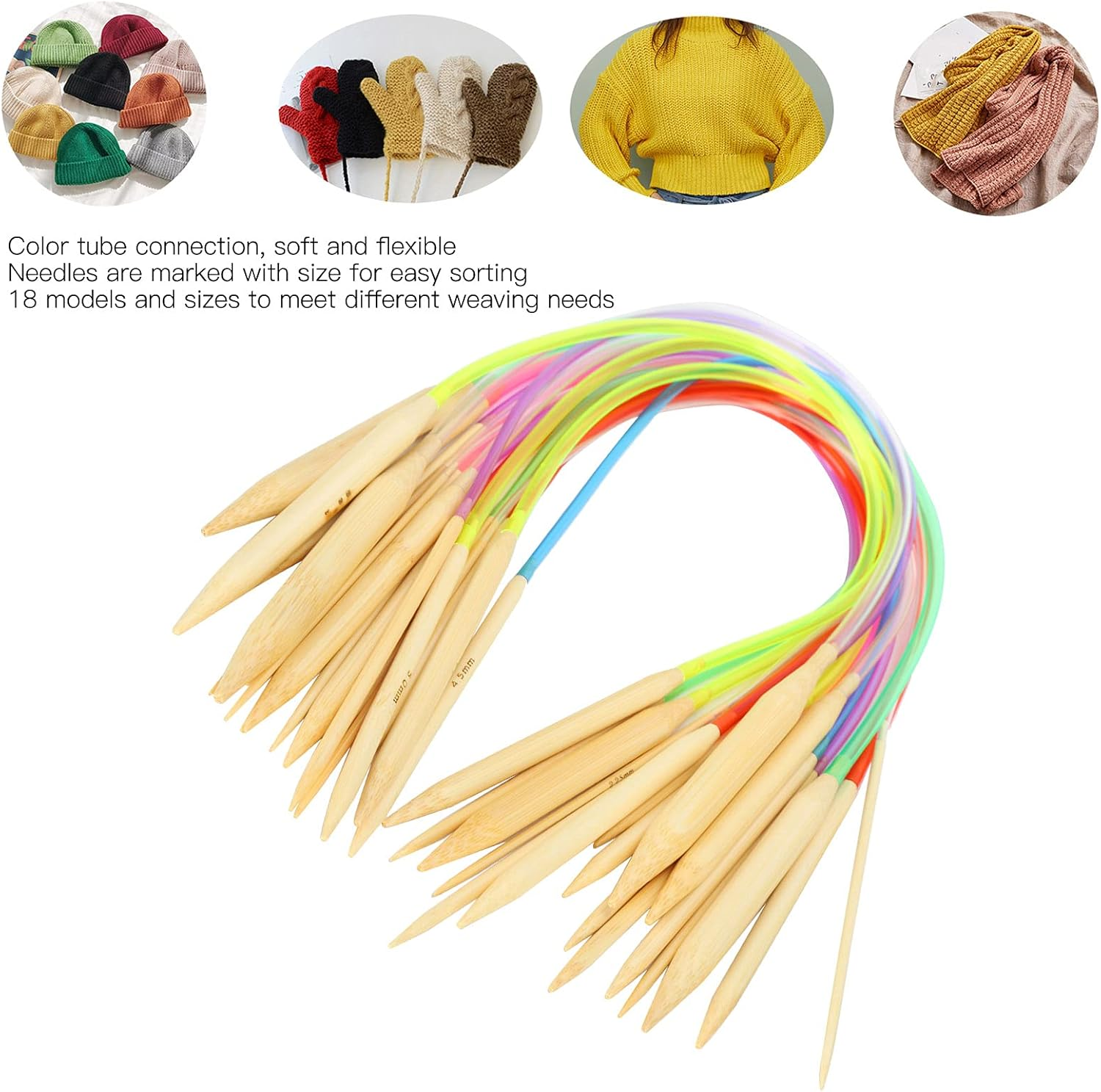 Knitting Needles Set, 18Pcs Circular Needle Bamboo for Knitting Scarves for Sweaters(40Cm+Accessories Bag) image number 2